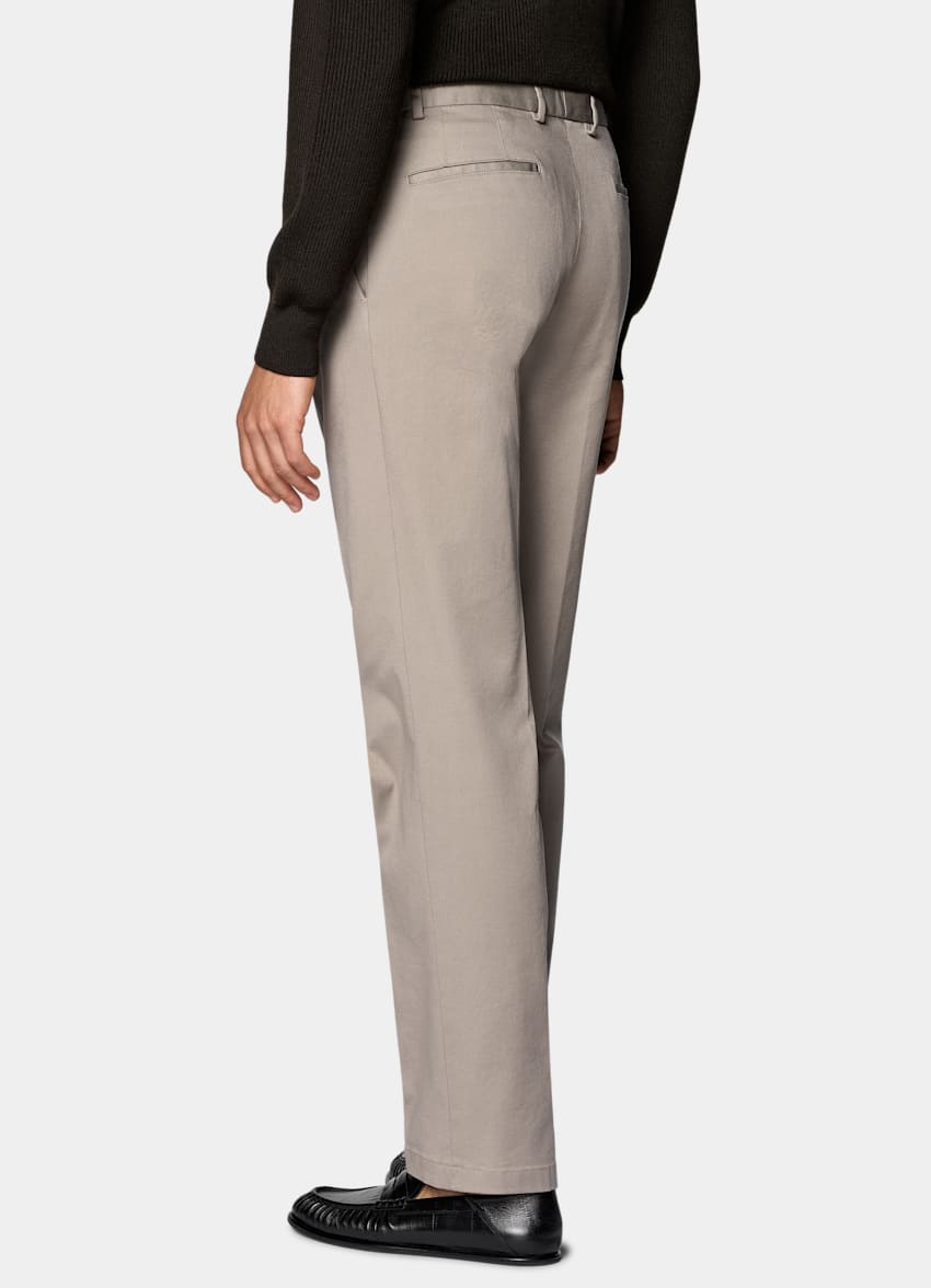 SUITSUPPLY All Season Stretch Cotton de Cervotessile, Italia Light Taupe Wide Leg Tapered Chinos
