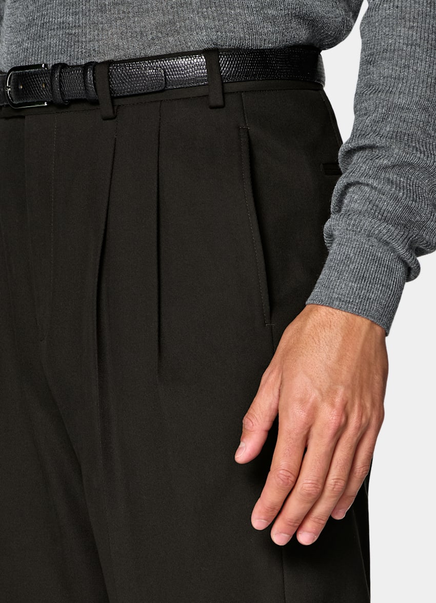 SUITSUPPLY All Season Pure Cotton by Di Sondrio, Italy Dark Brown Wide Leg Trousers