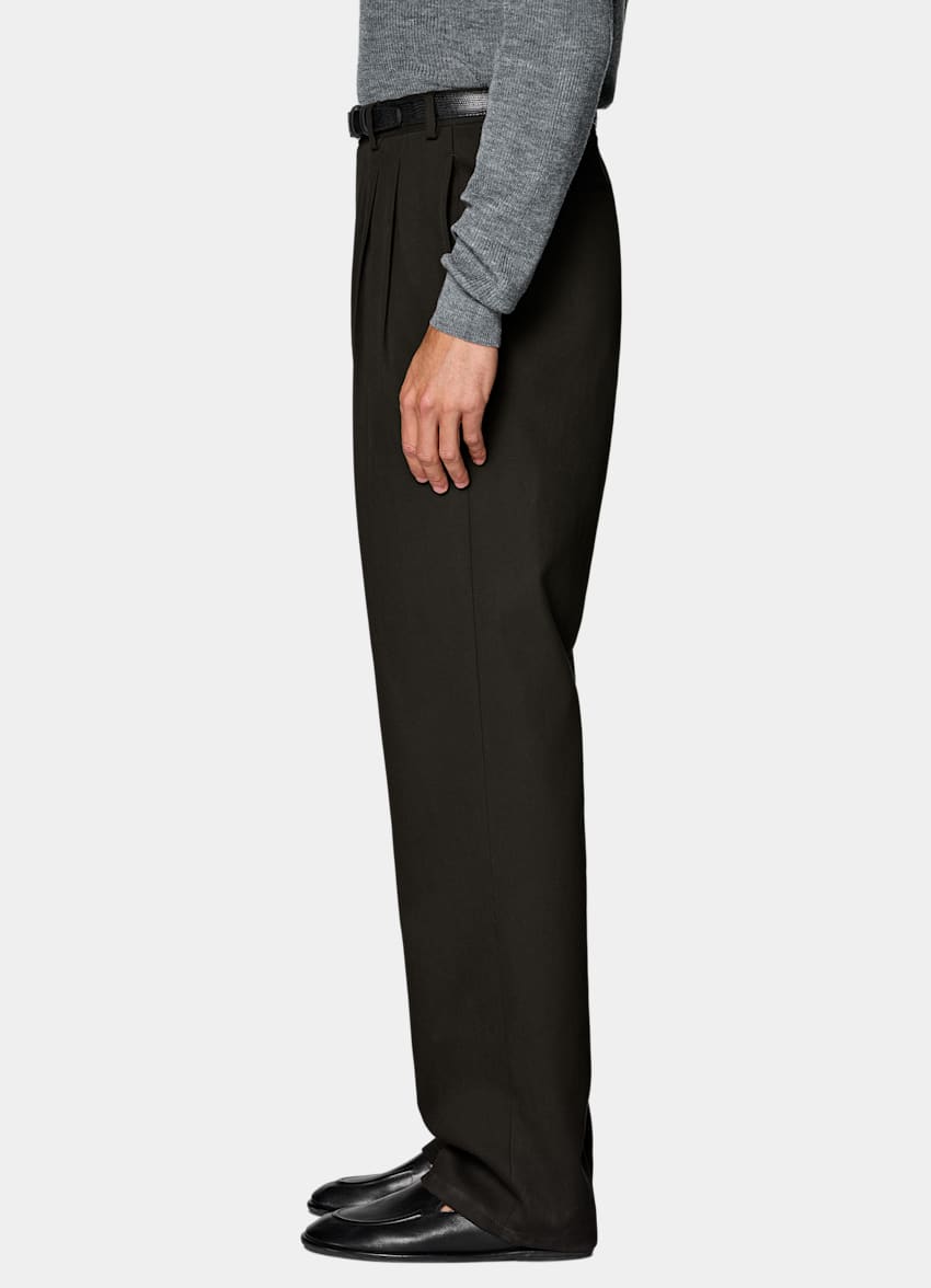 SUITSUPPLY All Season Pure Cotton by Di Sondrio, Italy Dark Brown Wide Leg Trousers