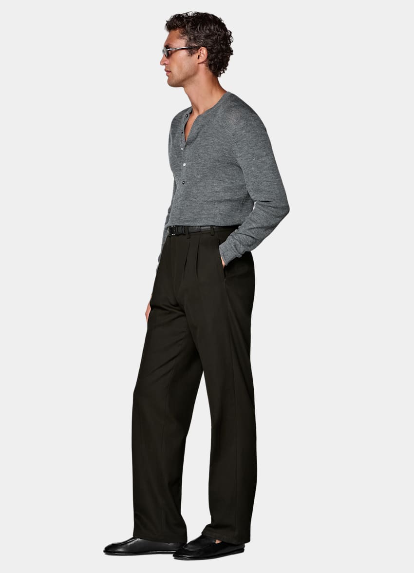 SUITSUPPLY All Season Pure Cotton by Di Sondrio, Italy Dark Brown Wide Leg Trousers