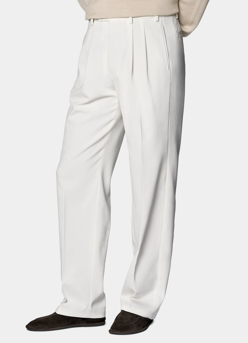 SUITSUPPLY All Season Pure Cotton - Di Sondrio, Italia Off-White Wide Leg Trousers