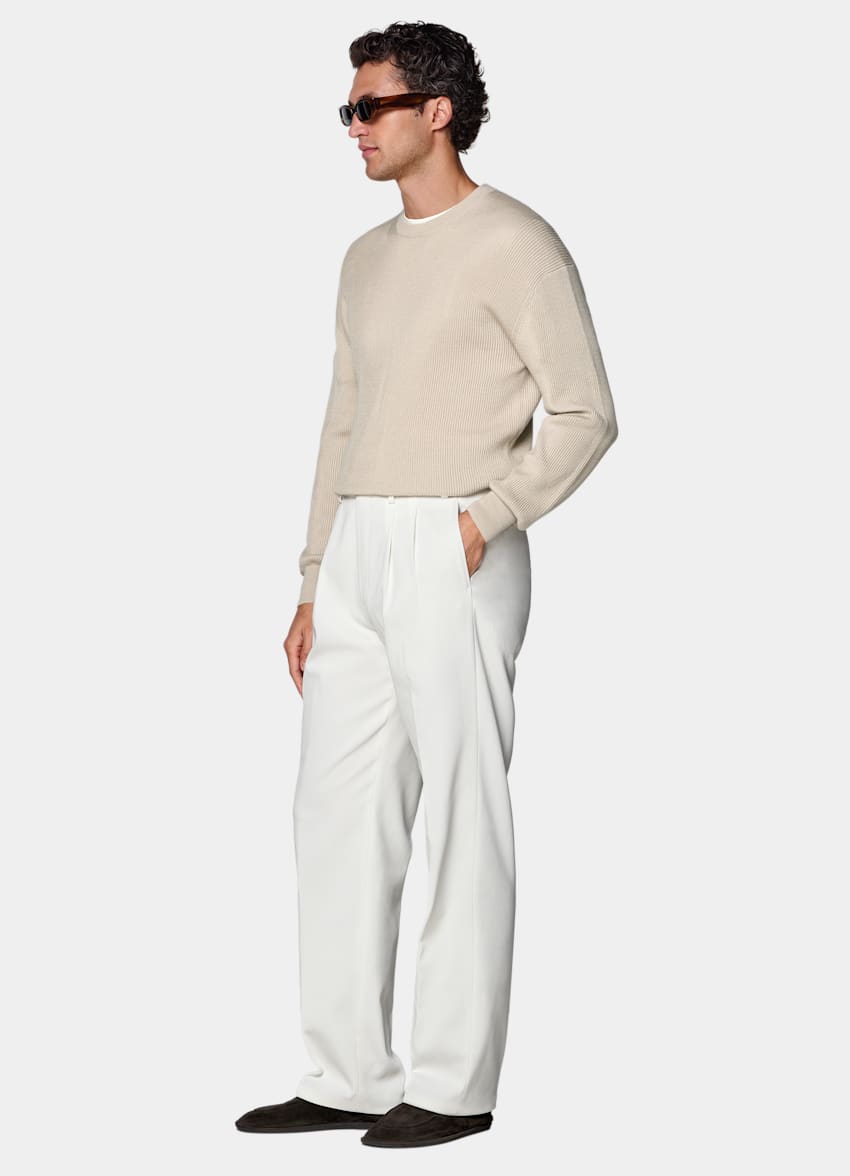 SUITSUPPLY All Season Pure Cotton - Di Sondrio, Italia Off-White Wide Leg Trousers