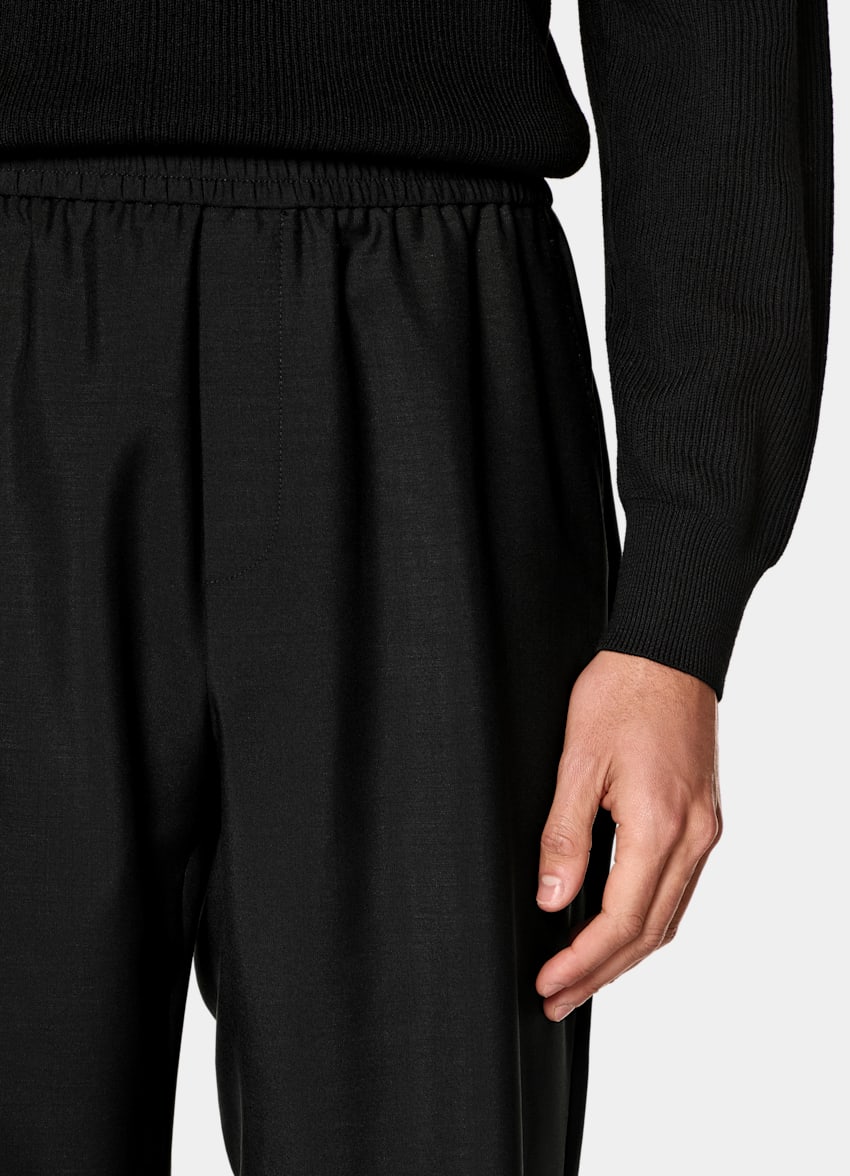 SUITSUPPLY All Season Wool Mohair by Vitale Barberis Canonico, Italy Black Wide Leg Trousers