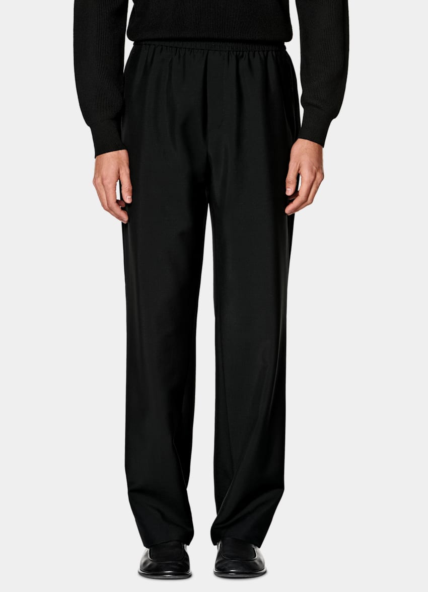 SUITSUPPLY All Season Wool Mohair by Vitale Barberis Canonico, Italy Black Wide Leg Trousers