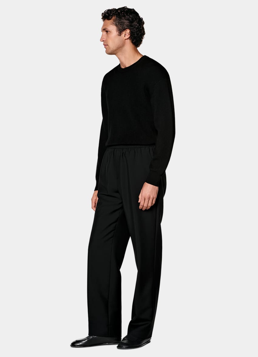 SUITSUPPLY All Season Wool Mohair by Vitale Barberis Canonico, Italy Black Wide Leg Trousers