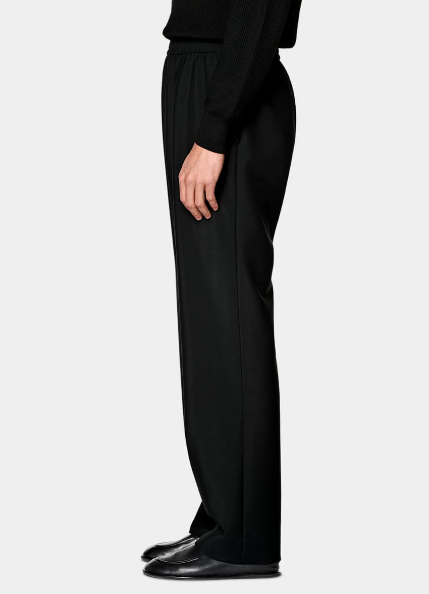 SUITSUPPLY All Season Wool Mohair by Vitale Barberis Canonico, Italy Black Wide Leg Trousers