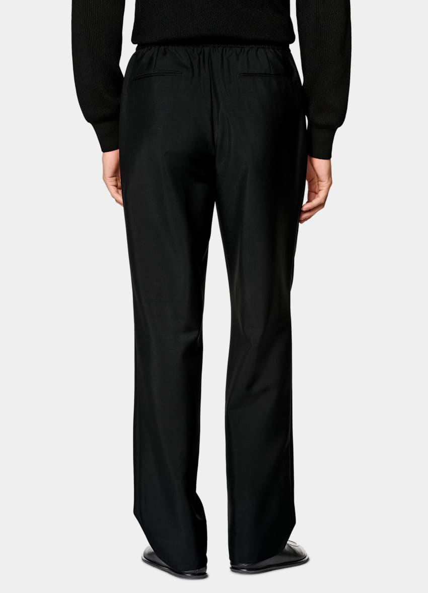 SUITSUPPLY All Season Wool Mohair by Vitale Barberis Canonico, Italy Black Wide Leg Trousers