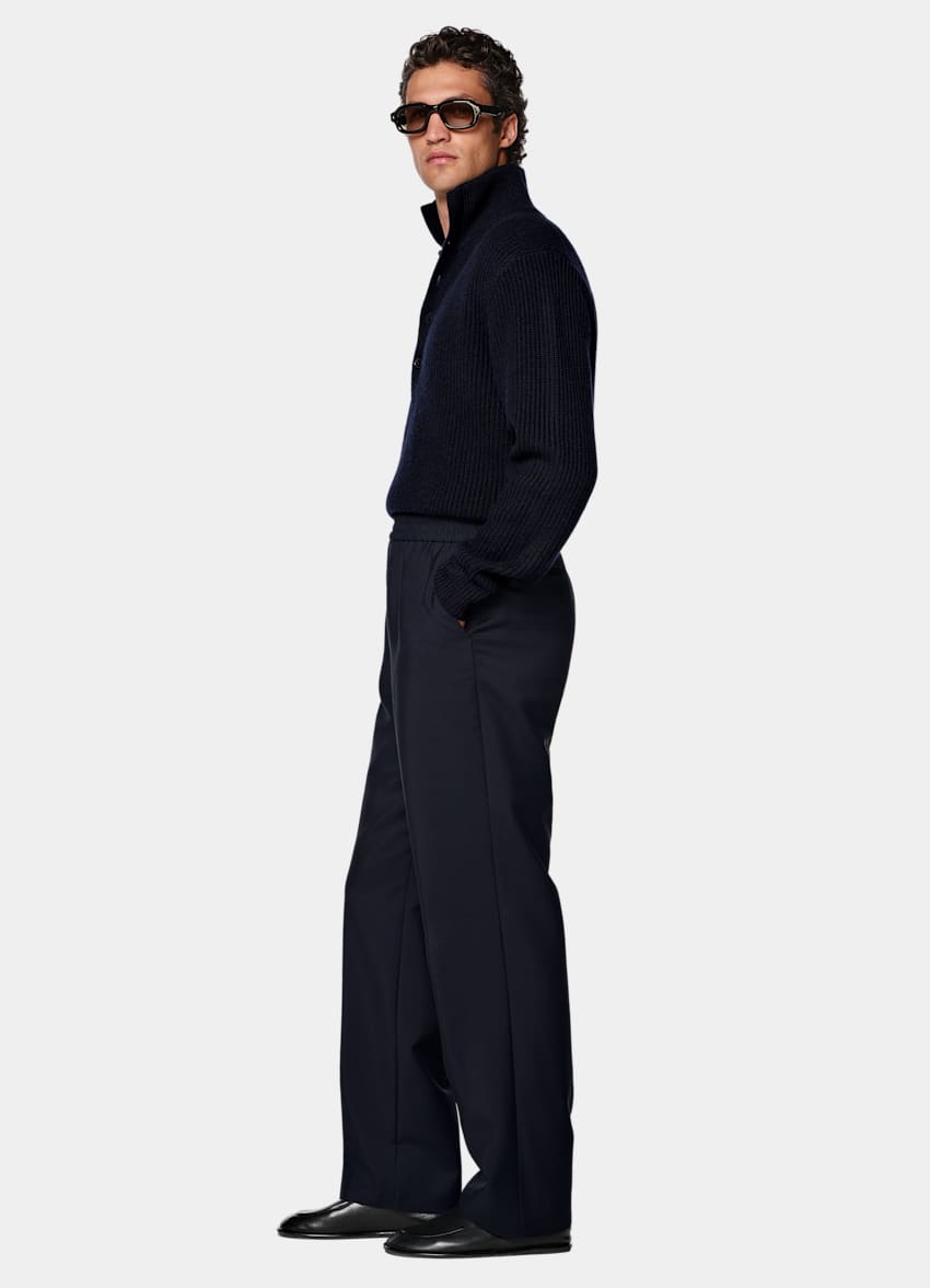 SUITSUPPLY All Season Wool Mohair by Vitale Barberis Canonico, Italy Navy Wide Leg Trousers