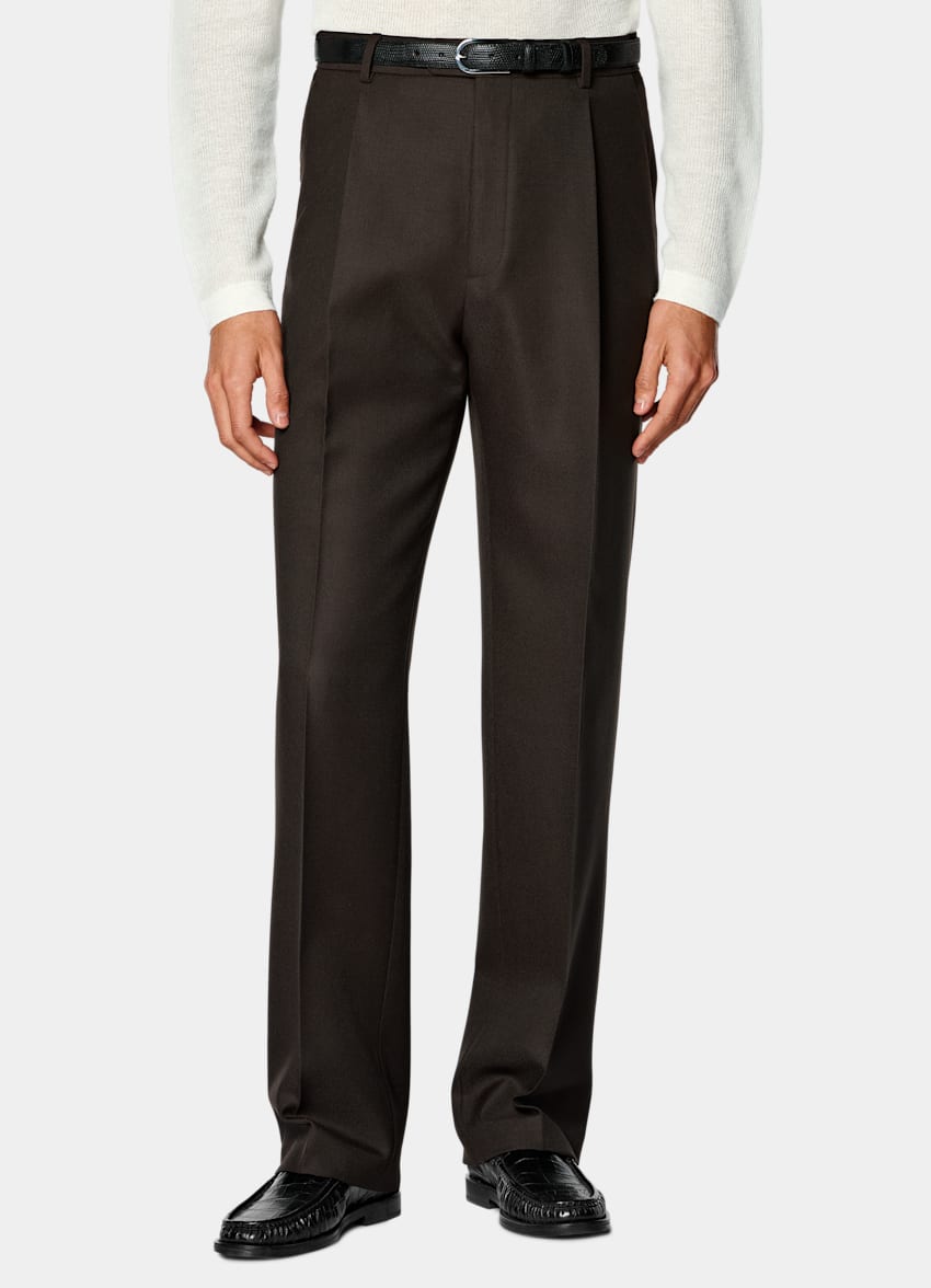 SUITSUPPLY All Season Pure Wool by Di Sondrio, Italy Dark Brown Wide Leg Trousers