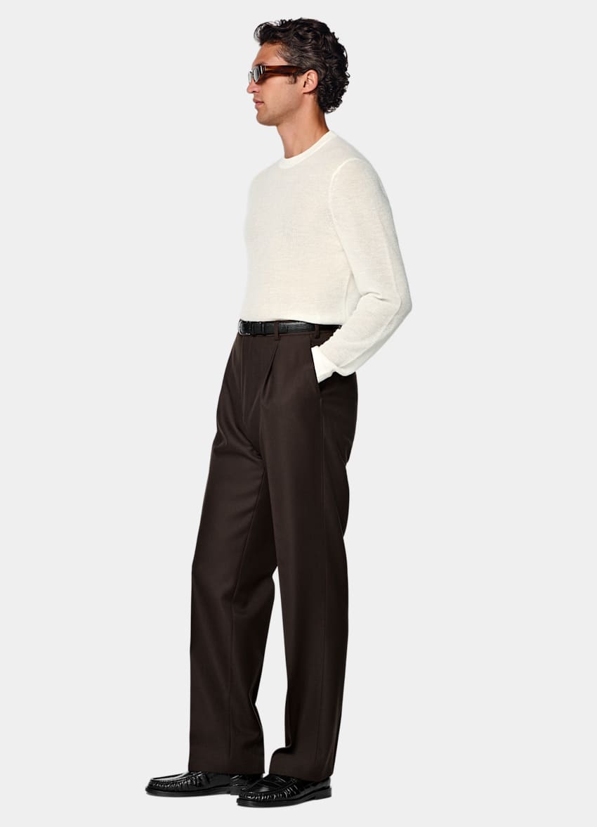 SUITSUPPLY All Season Pure Wool by Di Sondrio, Italy Dark Brown Wide Leg Trousers