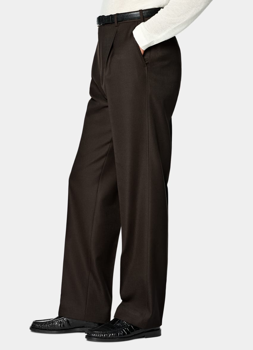SUITSUPPLY All Season Pure Wool by Di Sondrio, Italy Dark Brown Wide Leg Trousers