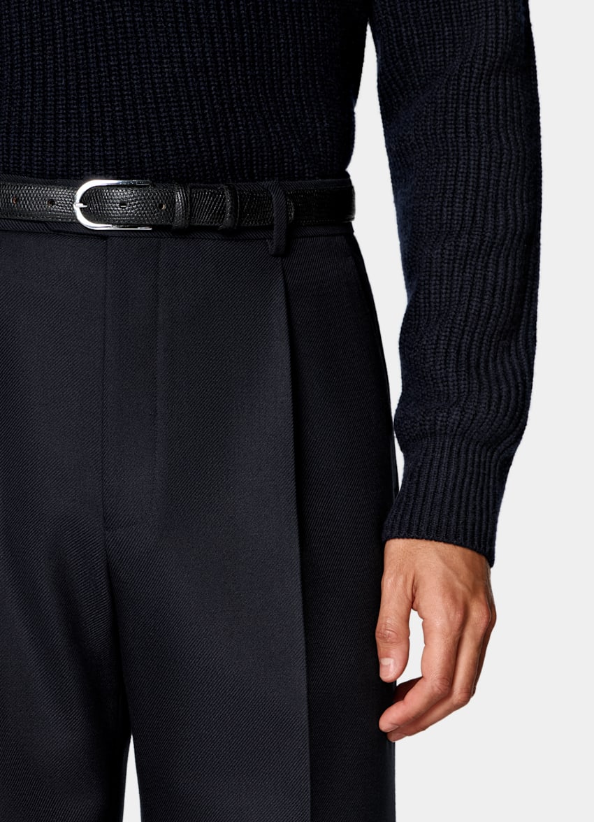 SUITSUPPLY All Season Pure Wool by Di Sondrio, Italy Navy Wide Leg Trousers