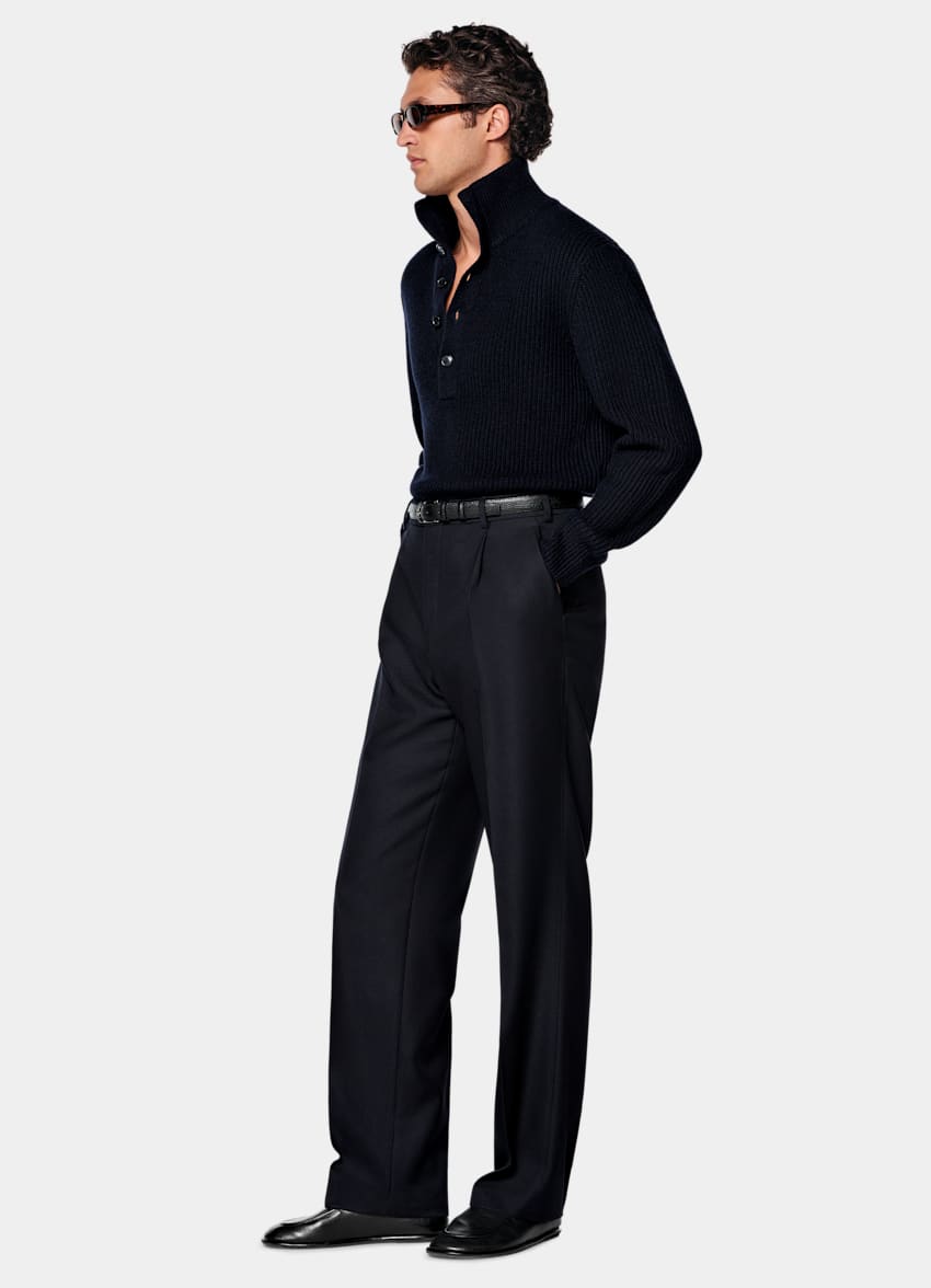SUITSUPPLY All Season Pure Wool by Di Sondrio, Italy Navy Wide Leg Trousers