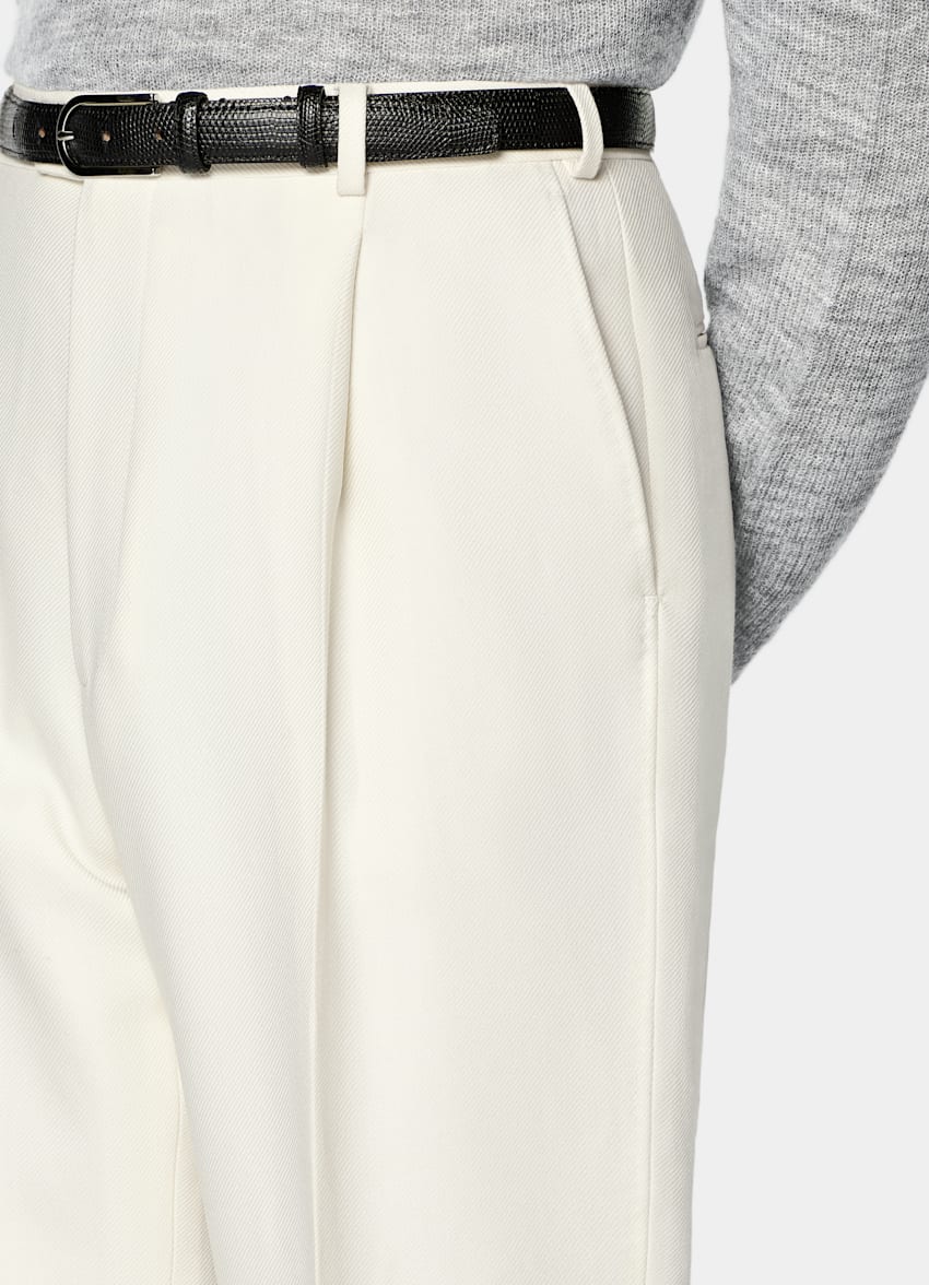 SUITSUPPLY All Season Pure Wool by Di Sondrio, Italy Off-White Wide Leg Trousers