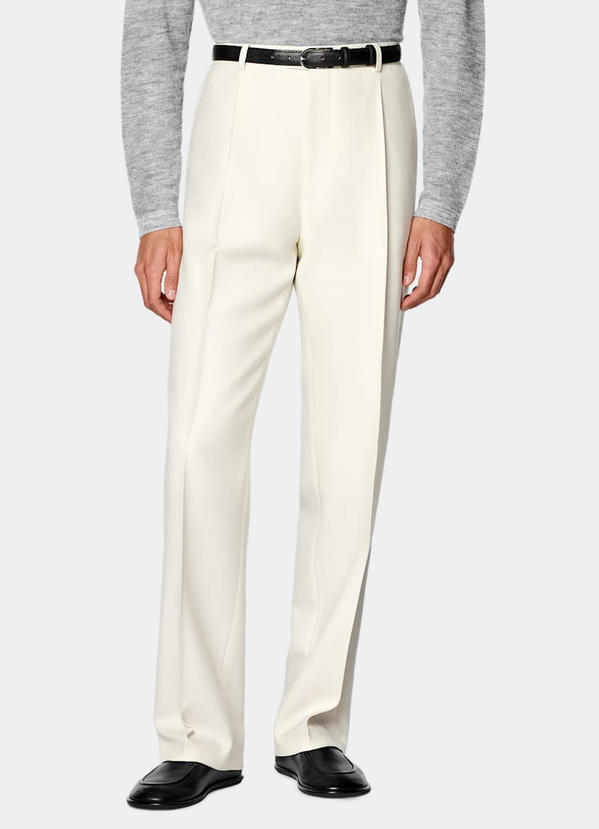 SUITSUPPLY All Season Pure Wool by Di Sondrio, Italy Off-White Wide Leg Trousers
