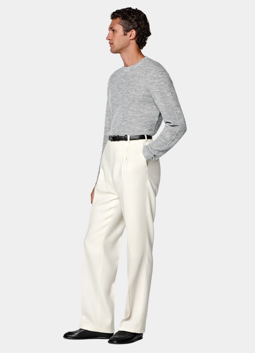 SUITSUPPLY All Season Pure Wool by Di Sondrio, Italy Off-White Wide Leg Trousers