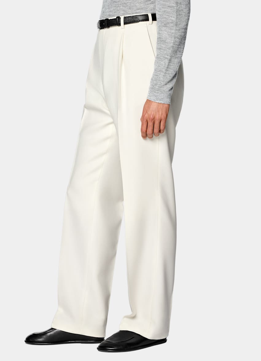 SUITSUPPLY All Season Pure Wool by Di Sondrio, Italy Off-White Wide Leg Trousers