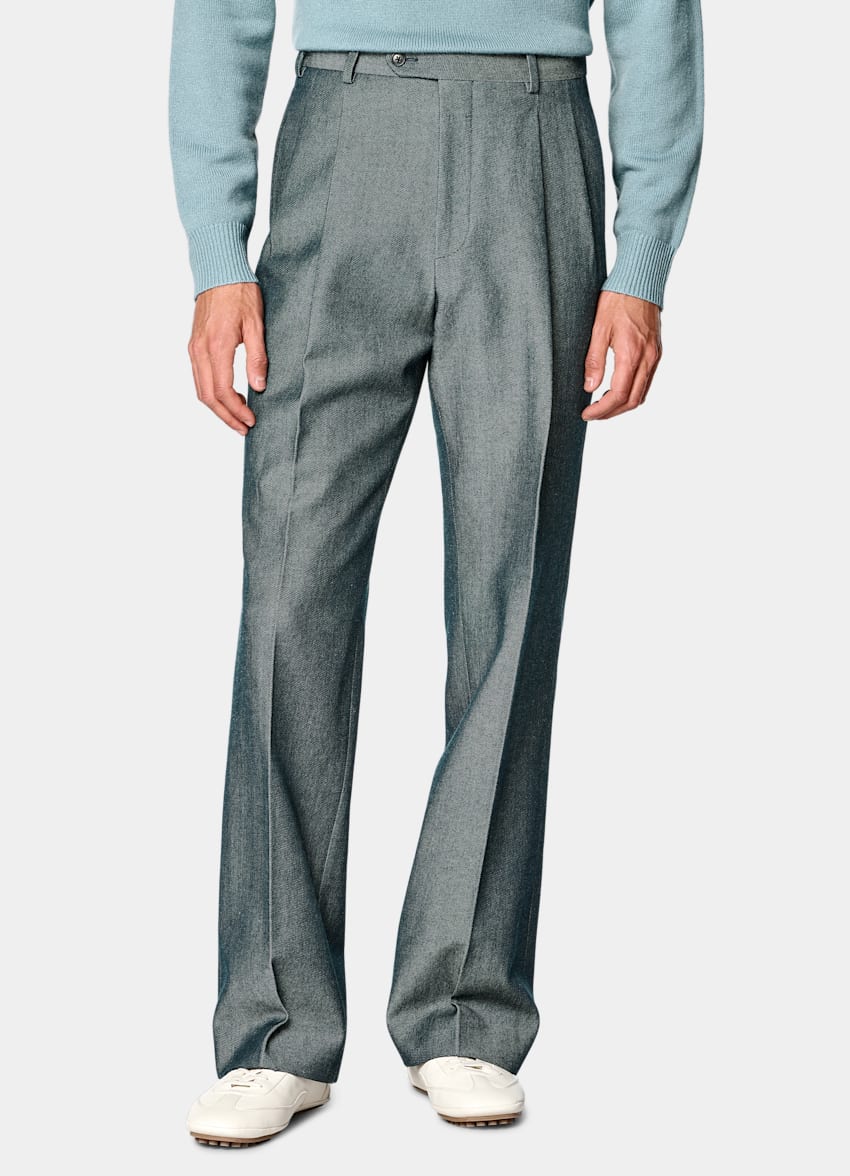 SUITSUPPLY All Season Wool Cotton von Ricciarini, Italien Mid Blue Wide Leg Trousers
