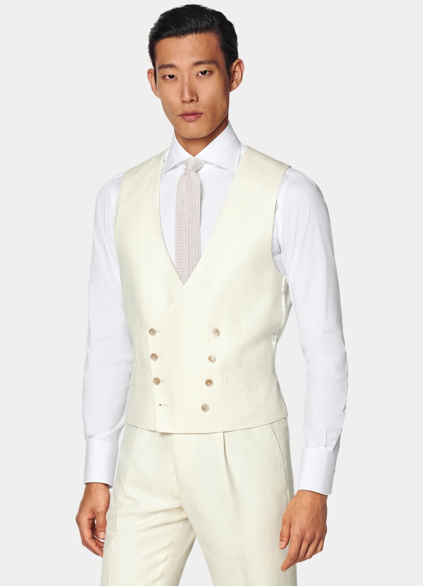 SUITSUPPLY Wool Silk Linen by E.Thomas, Italy Off-White Waistcoat