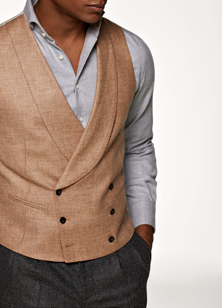 Light Brown Waistcoat | Pure Wool Double Breasted | Suitsupply 