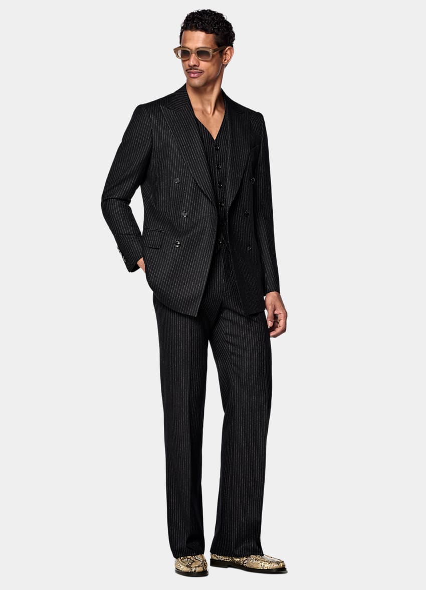 SUITSUPPLY Pure Wool by Savile Clifford, United Kingdom Black Striped Waistcoat
