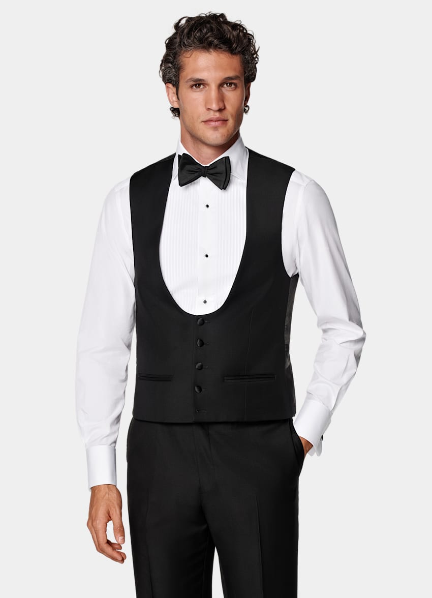 SUITSUPPLY Pure S110's Wool by Vitale Barberis Canonico, Italy Black Tuxedo Waistcoat