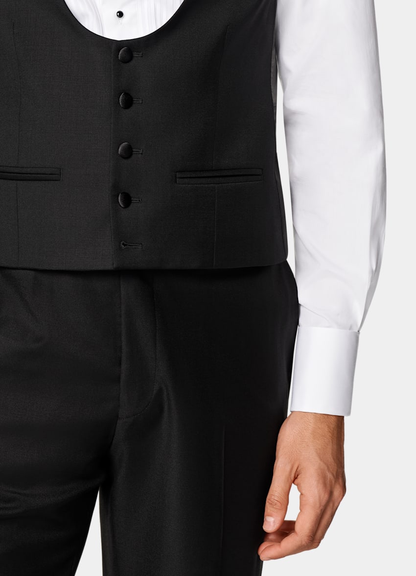 SUITSUPPLY Pure S110's Wool by Vitale Barberis Canonico, Italy Black Tuxedo Waistcoat