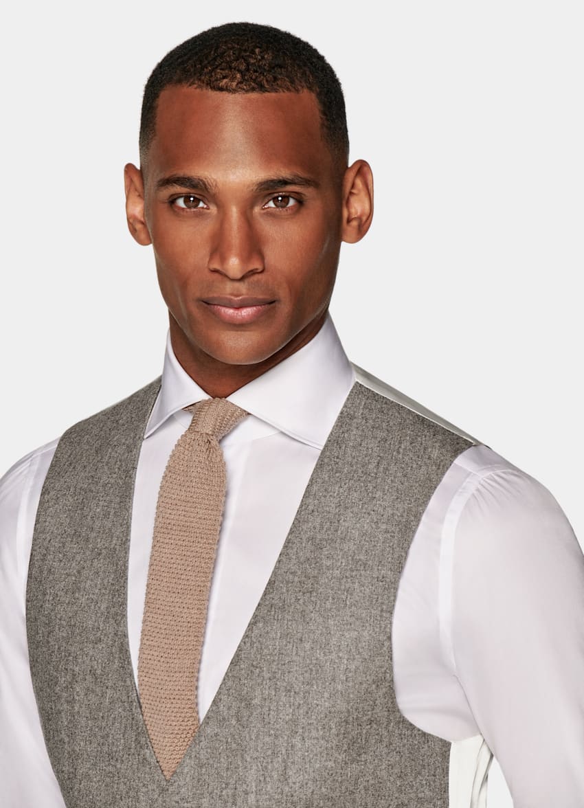 SUITSUPPLY Circular Wool Flannel by Vitale Barberis Canonico, Italy Taupe Waistcoat