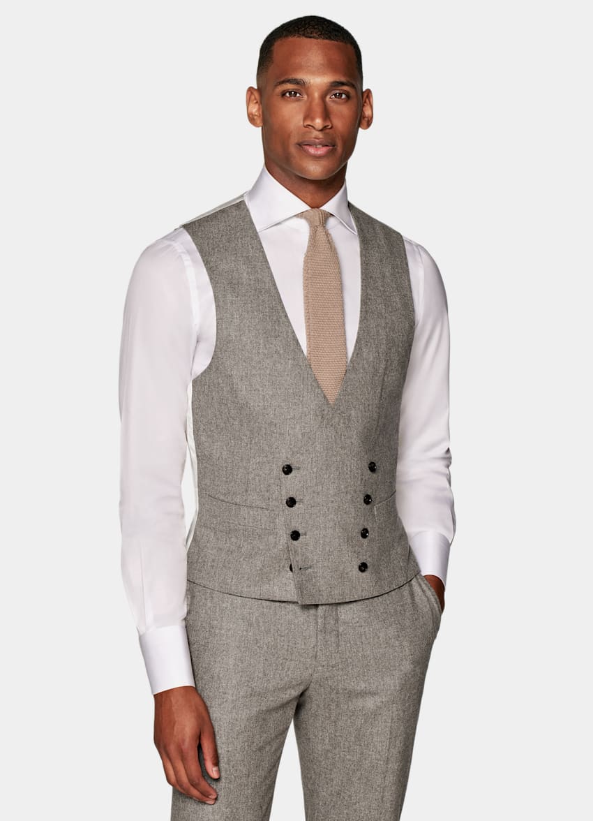 SUITSUPPLY Circular Wool Flannel by Vitale Barberis Canonico, Italy Taupe Waistcoat