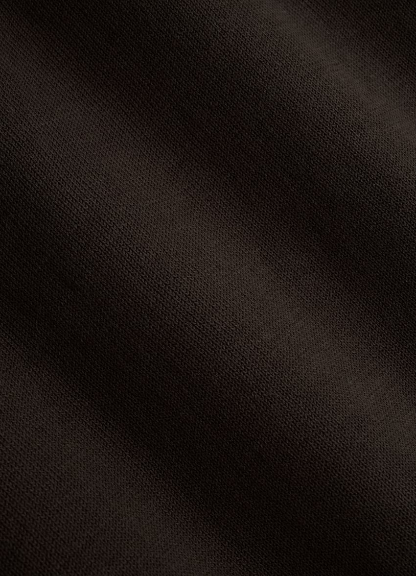 SUITSUPPLY Californian Cotton & Mulberry Silk Dark Brown Buttonless Polo Shirt 