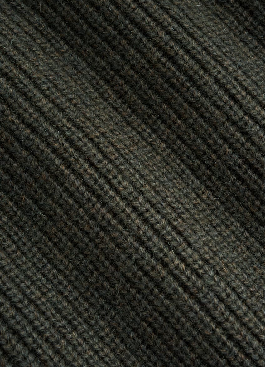SUITSUPPLY Australian Wool & Mongolian Cashmere Dark Green Ribbed Half Zip