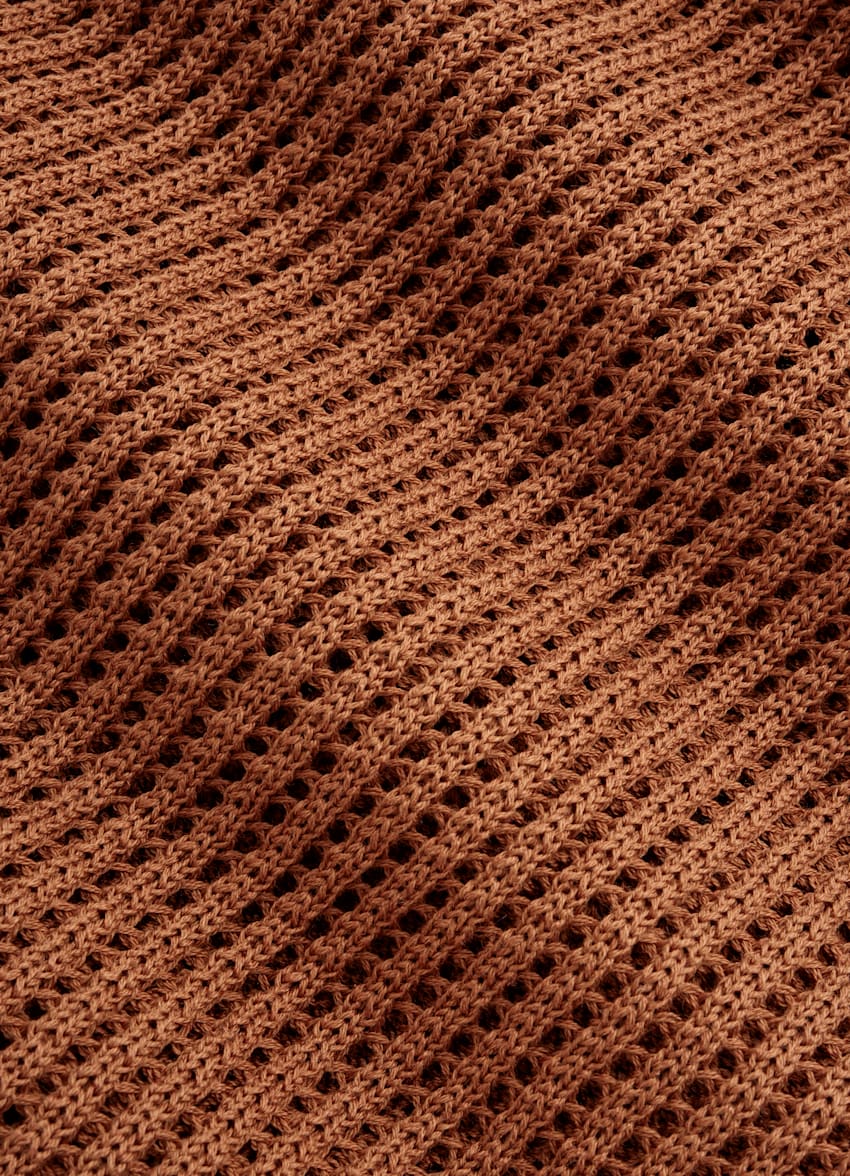 SUITSUPPLY Californian Cotton & Mulberry Silk Dark Orange Crochet Buttonless Polo