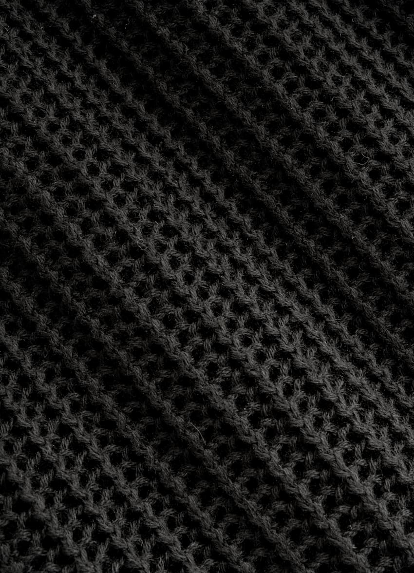 SUITSUPPLY Californian Cotton & Mulberry Silk Black Crochet Polo Cardigan