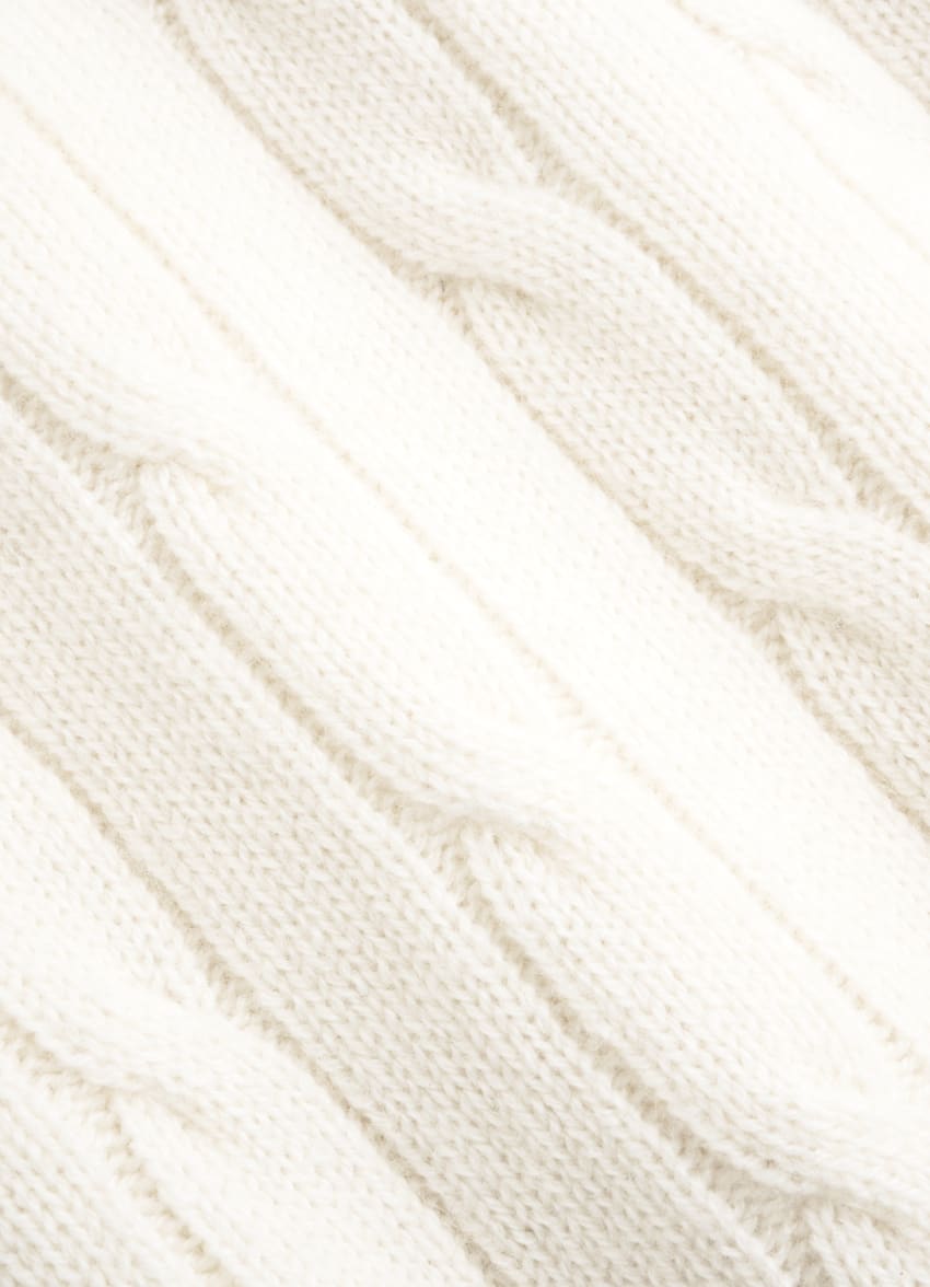 SUITSUPPLY Pure Mongolian Cashmere Off-White Cable V-Neck