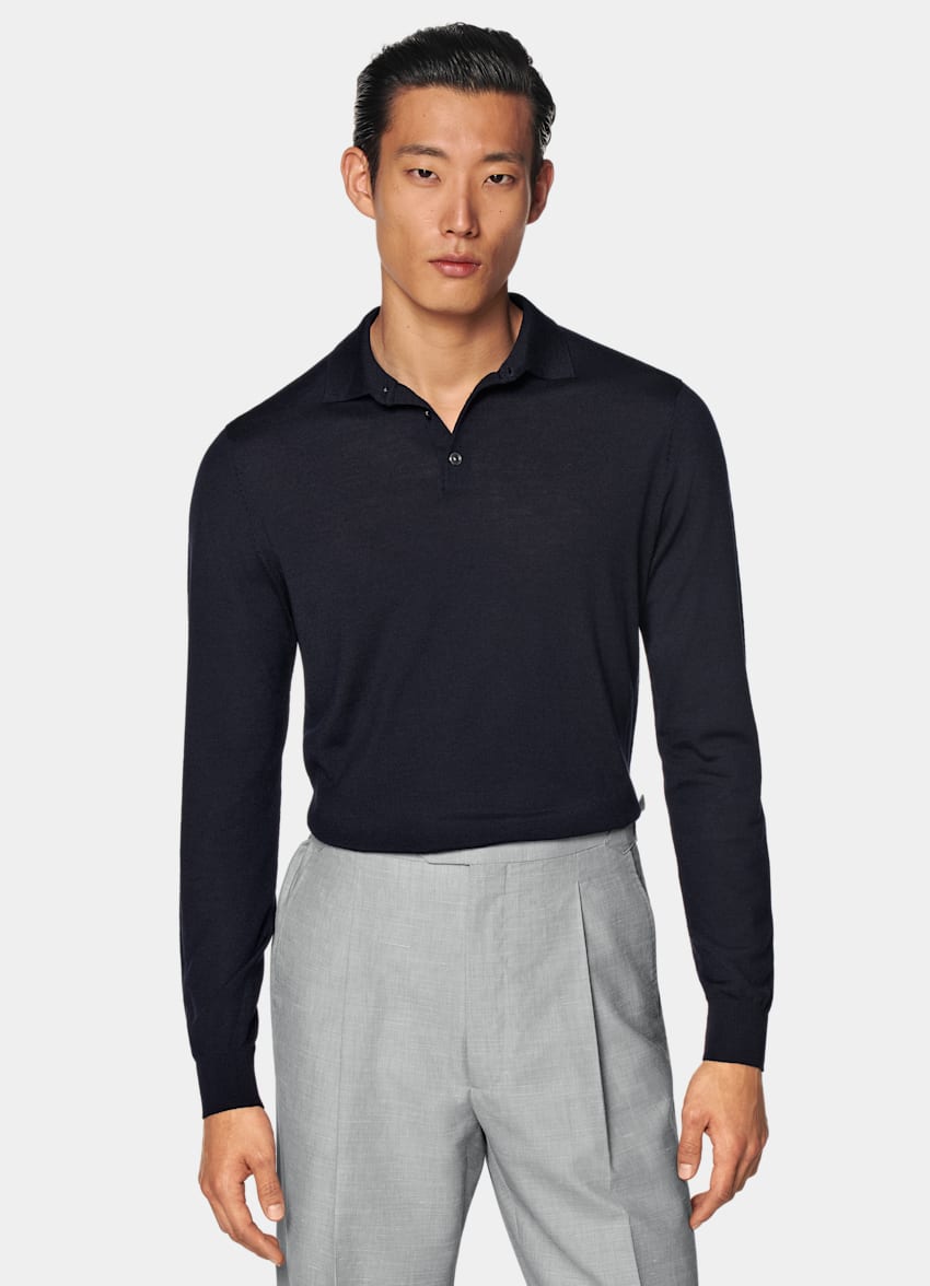 Navy Long Sleeve Polo Shirt | Pure Merino Wool | SUITSUPPLY US