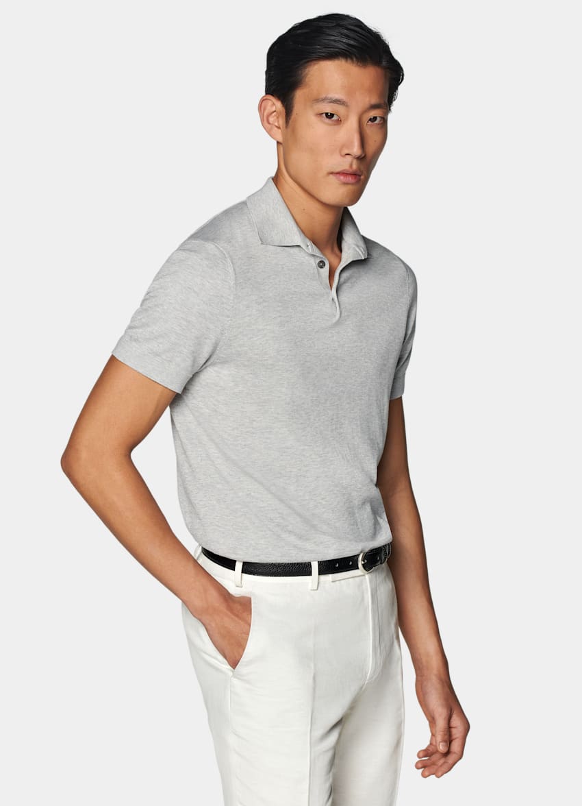 SUITSUPPLY Men Shirt ~S Light Grey Extra Slim Fit Melange Polo
