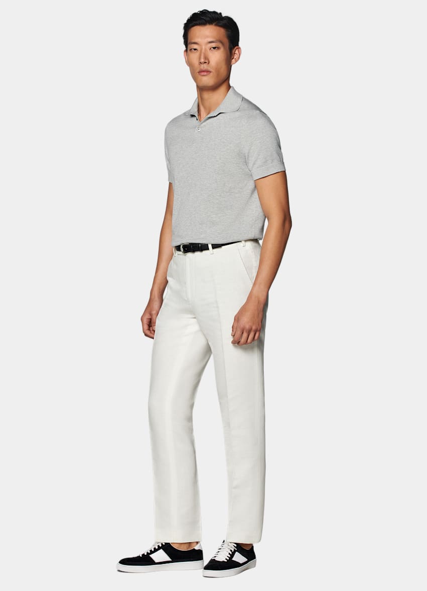 Light Grey Polo Shirt in Californian Cotton & Mulberry Silk | SUITSUPPLY US