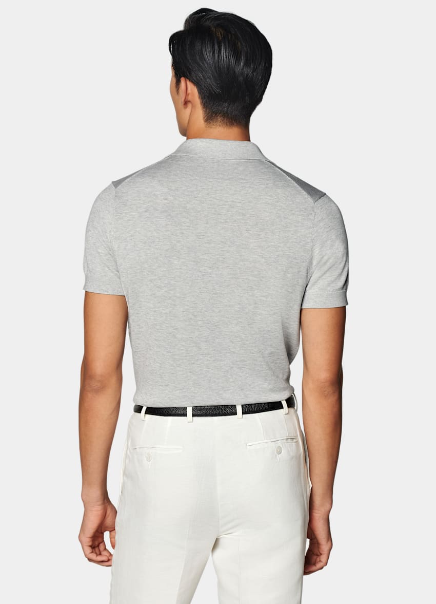 SUITSUPPLY Californian Cotton & Mulberry Silk Light Grey Polo Shirt 