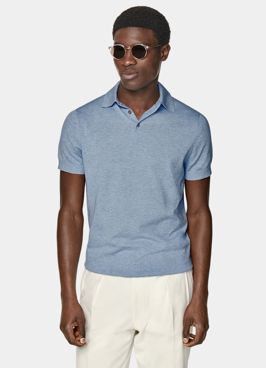 Light Blue Polo Shirt in Californian Cotton & Mulberry Silk | SUITSUPPLY US
