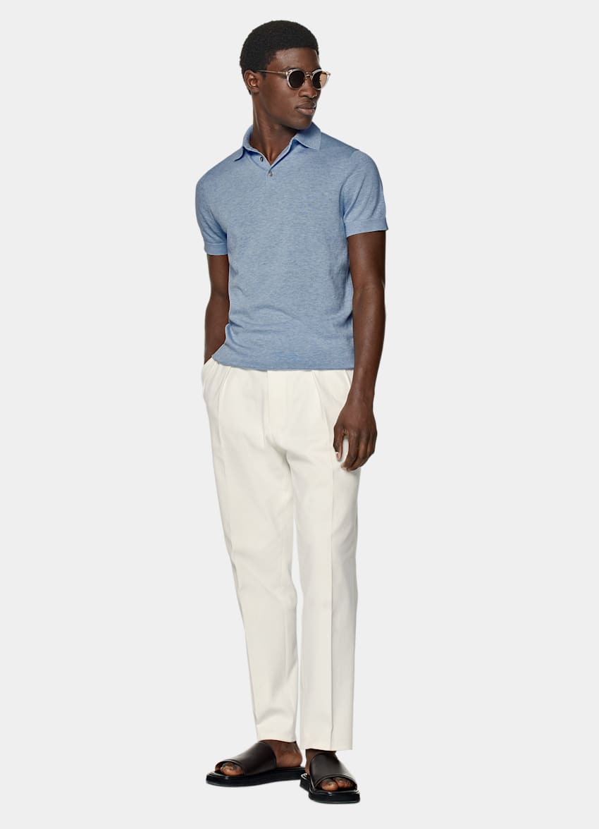 SUITSUPPLY Light Blue Polo Shirt, Cotton Silk, Size: XS, Men's Knitwear