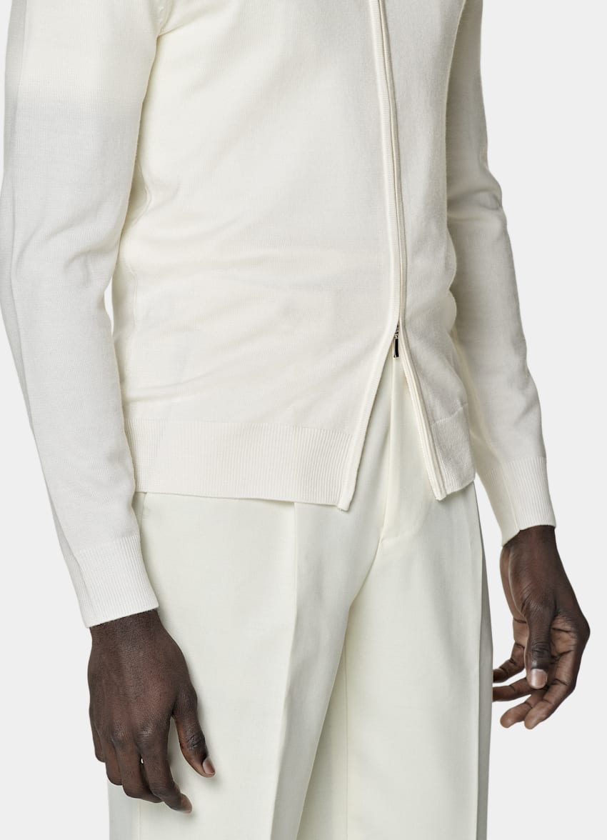 SUITSUPPLY Pure Australian Merino Wool Off-White Zip Cardigan