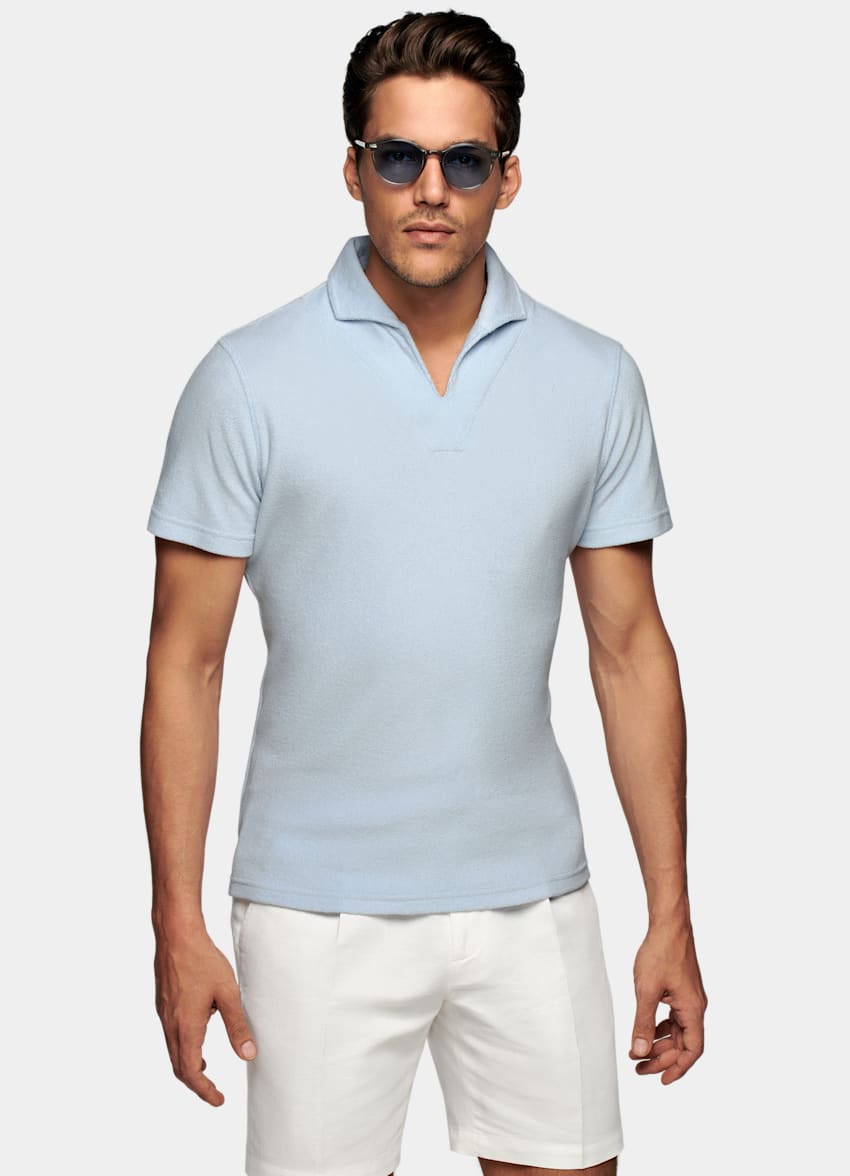 Blue Terry Polo Shirt | Cotton 