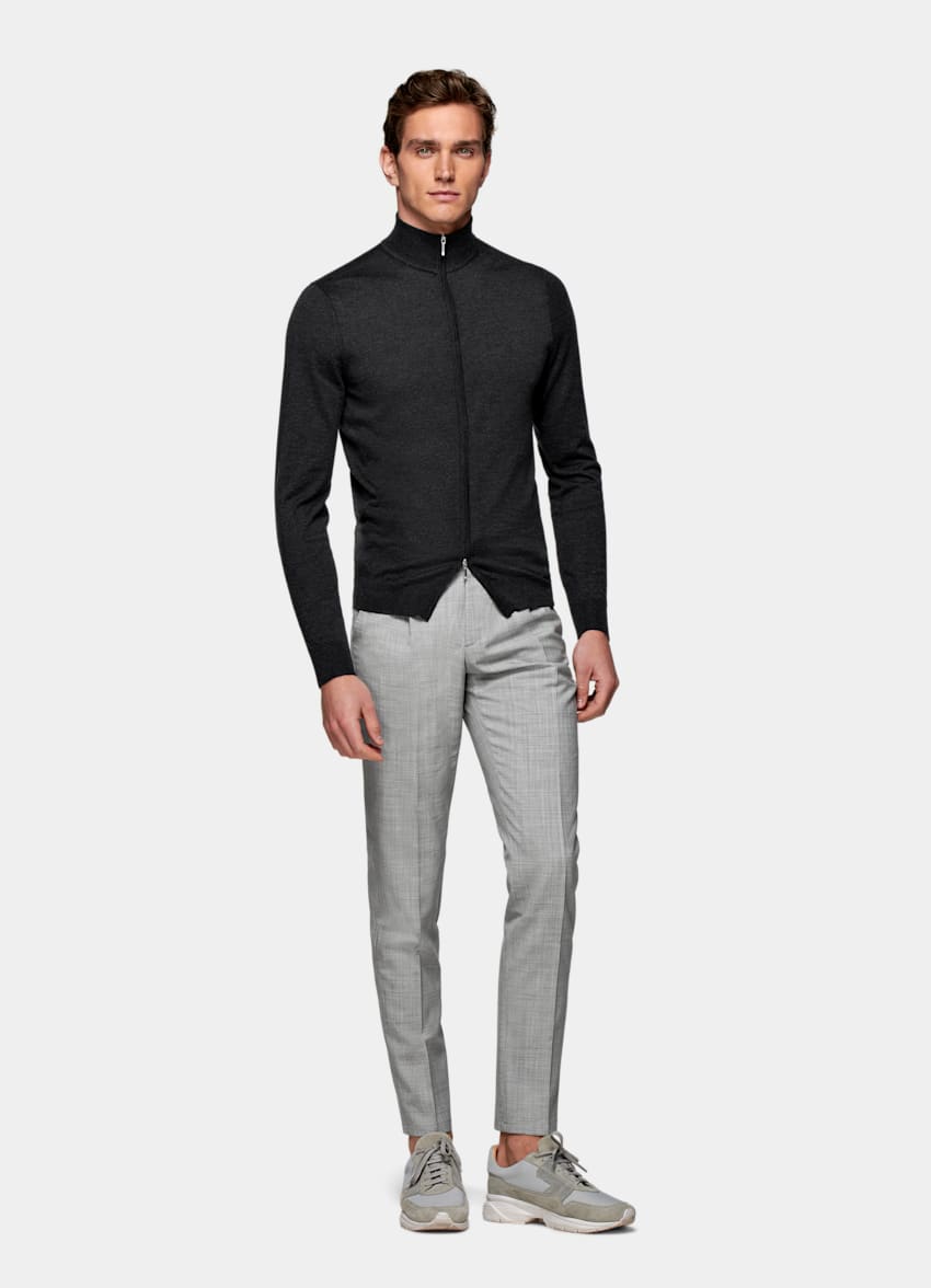 Grey Zip Cardigan | Cashmere Silk | Suitsupply Online Store