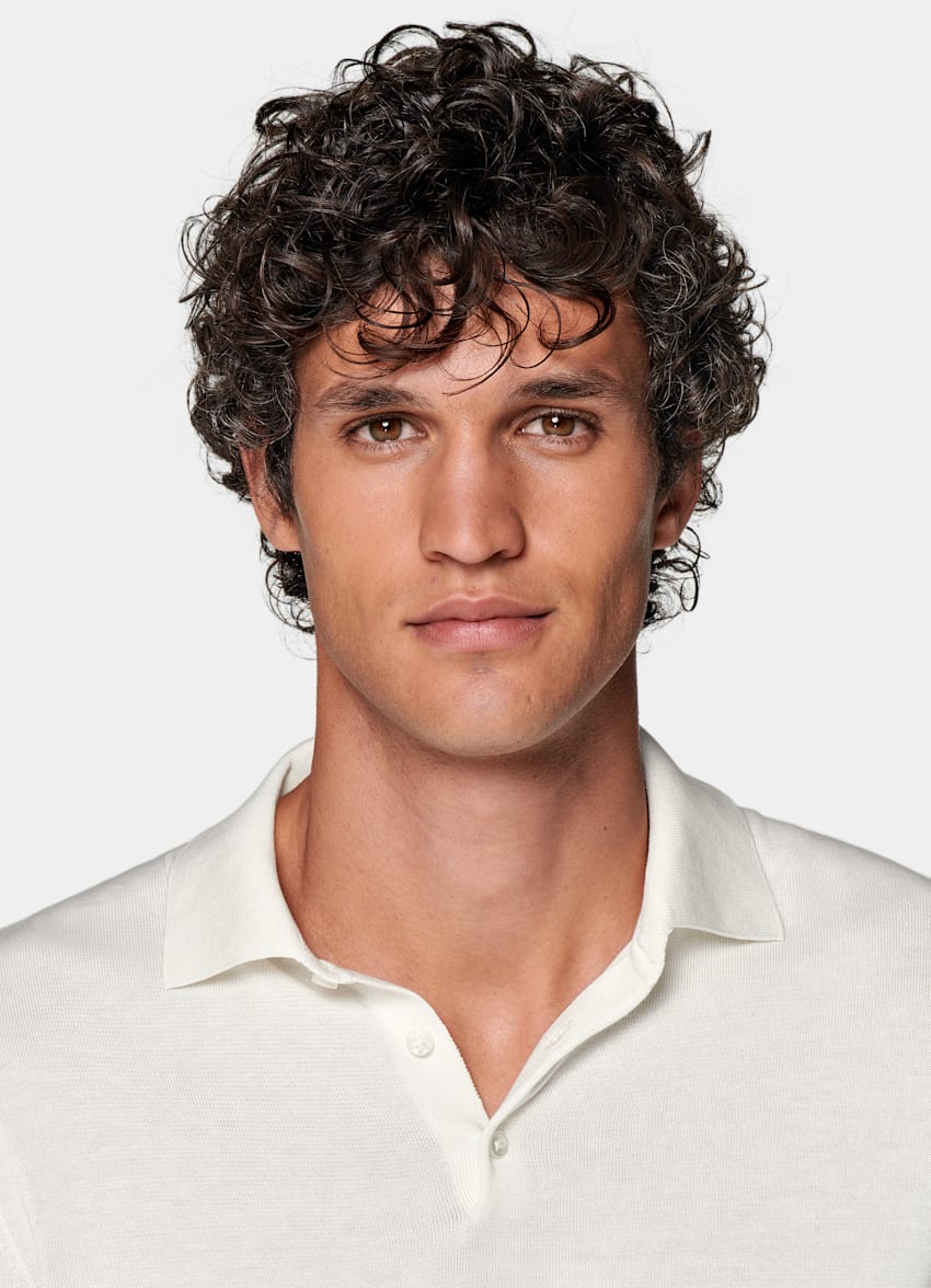 SUITSUPPLY Californian Cotton & Mulberry Silk Off-White Long Sleeve Polo