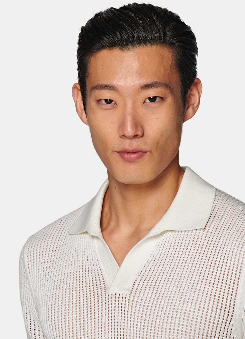 Off-White Crochet Polo Shirt in Pure Cotton | SUITSUPPLY US