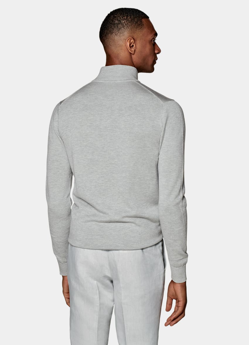 SUITSUPPLY Silk, Wool, Cashmere Light Grey Half Zip