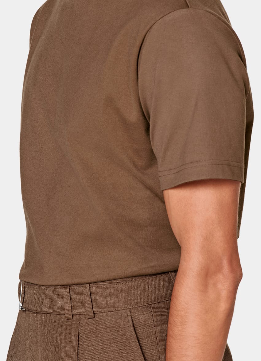SUITSUPPLY Pur coton T-shirt à col rond marron foncé