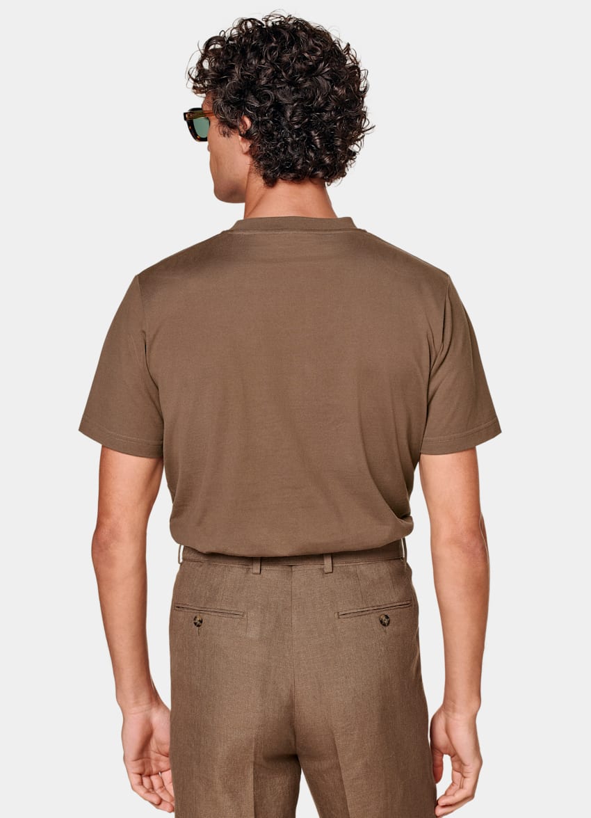 SUITSUPPLY Pur coton T-shirt à col rond marron foncé
