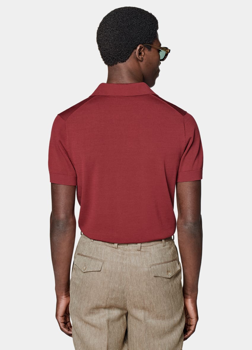 SUITSUPPLY Californian Cotton & Mulberry Silk Red Buttonless Polo Shirt 