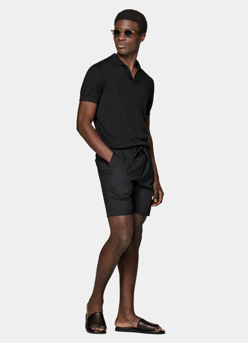SUITSUPPLY Silk, Wool, Cashmere Dark Grey Buttonless Polo